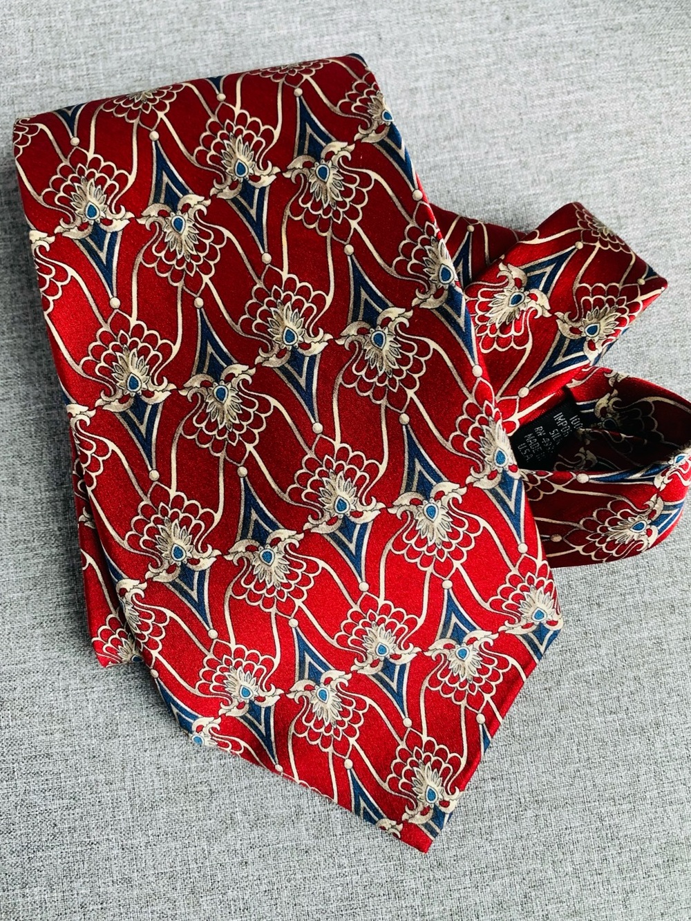 Silk Tie Necktie Crimson Red Blue Geometric Hunter & Lords Office Formal